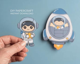 Astronaut Paper Craft – Rocket Printable, Space Activity for Kids, Cut and Glue Craft