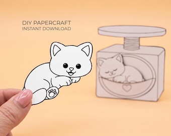 Kitten Coloring Craft – Cat Bed Printable, Printable Kids Activity, Cut and Glue Craft