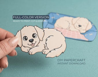 Dog Paper Craft – Dog Bed Printable, Bedtime Activity for Kids, Cut and Glue Craft, Fluffy Puppy Toy