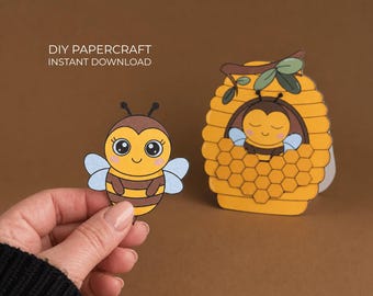 Bee Paper Craft – Beehive Printable, Spring Activity for Kids, Cut and Glue Craft