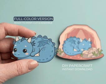 Dragon Paper Craft – Cave Printable, Cut and Glue Activity for Kids, Interactive Bedtime Paper Toy, Sparky Dragon