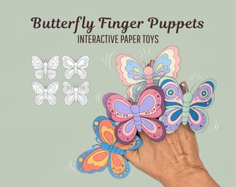 Printable Butterfly Craft for Kids | 4 Colorful Finger Puppets | Moving Paper Toy | Coloring Activity | Spring Craft PDF