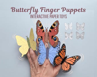 Printable Butterfly Finger Puppets for Kids | 4 Paper Butterfly Crafts | Colored & Coloring Pages | Spring Insect Activity PDF
