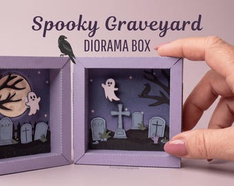 Spooky Graveyard Diorama Box – Printable Halloween Paper Craft, Miniature Cemetery, 3D Papercraft, Spooky Halloween Craft