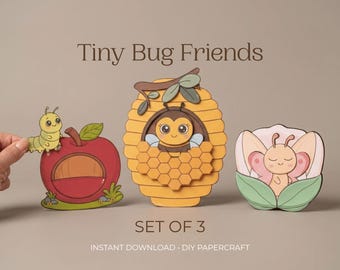 Printable Bug Paper Craft Bundle | 3 Cute Insect DIY Crafts for Kids | Cut and Glue Activity | Screen-Free Fun