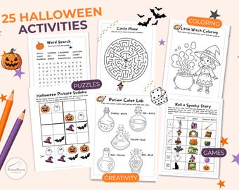 Printable Halloween Activity Book for Kids – 25 Puzzles, Games & Coloring Pages