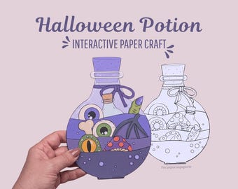 Printable Halloween Potion Bottle Craft – Interactive Paper Toy for Kids, Full-Color & Coloring PDF