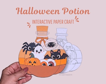 Printable Halloween Potion Bottle Craft for Kids, Cute Coloring Activity, Interactive Paper Toy, Colored & Coloring PDF