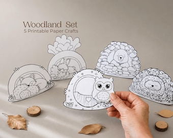Woodland Animals Coloring Bundle – 5 Printable Bedtime Crafts for Kids