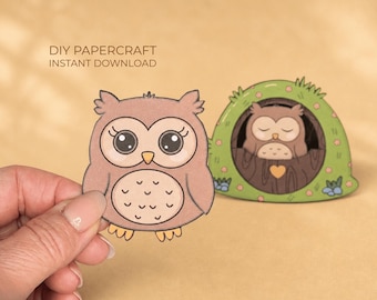 Owl Paper Craft – Tree Hollow Printable, Bedtime Activity for Kids, Cut and Glue Craft