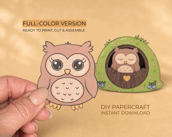 Owl Paper Craft – Tree Hollow Printable, Bedtime Activity for Kids, Cut and Glue Craft