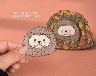 Hedgehog Paper Craft – Leaf Pile Printable, Cut and Glue Activity for Kids, Quiet Time Craft