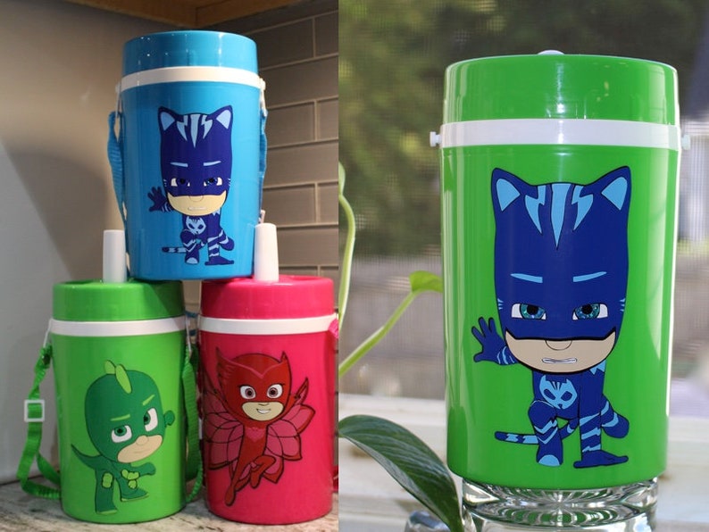 PJ Masks Bottle Water bottle thermos Catboy Owlette or Gekko Etsy