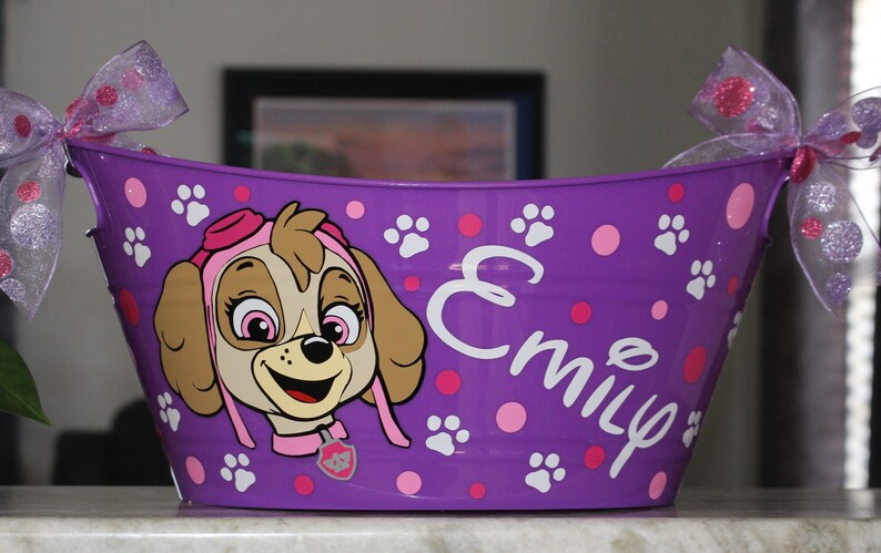 Paw Patrol Skye Basket Personalized Storage Container Toy Pail Bin Waste Bucket Box Made With Vinyl