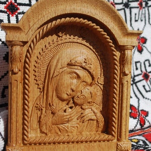 Virgin Mary and Baby Jesus Wooden Carved Religious icon Our Lady housewarming gift religious christmas gift for grandparents orthodox icon