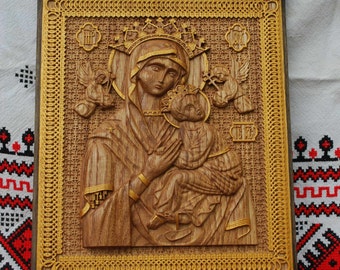 Our Lady of Perpetual Help Wood Carving Religious icon christian gift personalized gift wood gift for herFREE ENGRAVING