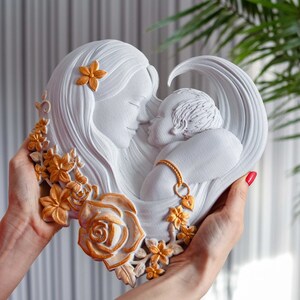 母親と子供 洗礼 キリスト教の贈り物 室内装飾 木彫りの天使 初聖体拝領の贈り物 子供への誕生日プレゼント