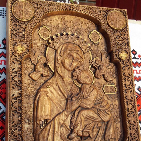 Wooden Carved Religious icon "Our Lady of Perpetual Help"