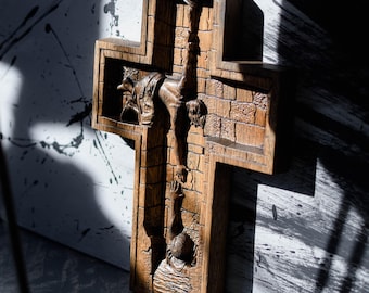 Carved Wood Jesus Wall Cross: Religious Home Decor Personalized, TAX Free