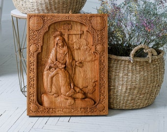 Virgin Mary icon made of natural wood 5 colors wall hanging catholic art work