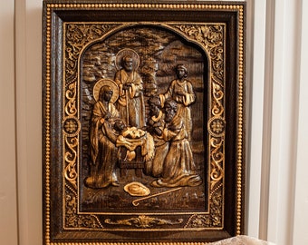 Holy family Nativity Wood Carved Religious Piece, Free personal engraving, Wall Hanging Art work, Christian home decor Mothers day gift idea