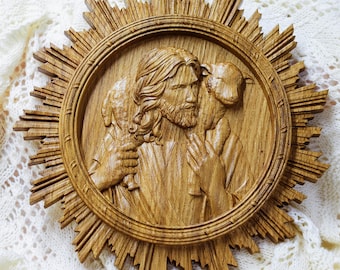 Good Shepherd Wooden carved religious Artist Work  wall art  christian gift for believer faith gift Scripture wall plaque TAX FREE