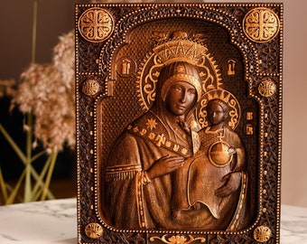 Our Lady of Bethlehem  Virgin Mary religious gift housewarming gifts Wooden carved icon christian engraved gift