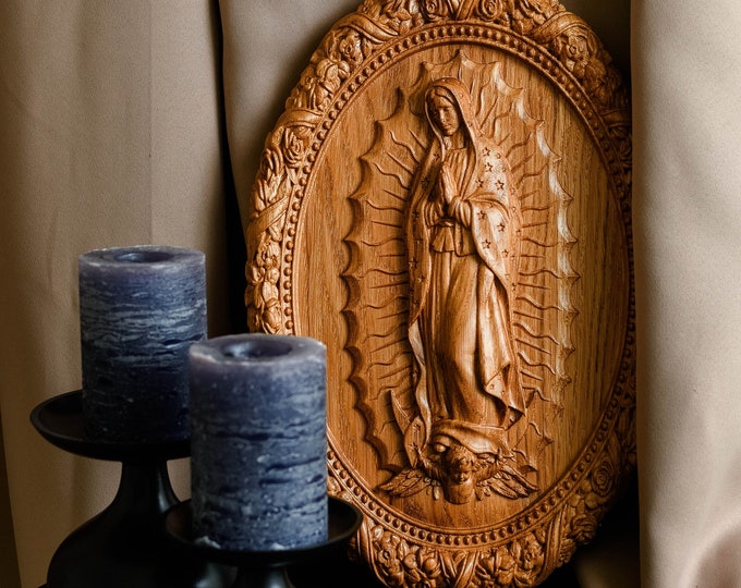 Our Lady of Guadalupe Carved Oak Wall Art: Catholic Home Decor (9x13 ...