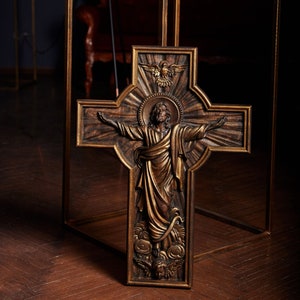 Wall Christ cross Our Lord Jesus Resurrection - Free Engarving- All sizes- Religious wood carving wall art christian plaque TAX FREE