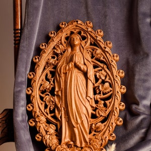 The Holy Rosary Blessed Virgin Mary wooden canvas  Religious gift for woman Wall art work Gift for woman
