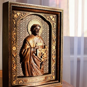 Saint Joseph  Wood Carved Religious Personalised icon Wall Hanging Art Work gift ideas Catholic Christmas gift