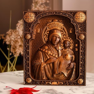 Our Lady of Bethlehem Icon: Wooden Carved Virgin Mary, Religious Gift