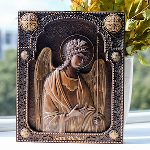 Archangel Michael  Wooden Wall Plaque Handmade religious icon Wood carving  wall christian decor wood icon personalized gift| TAX FREE
