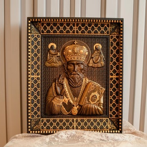 Sinterklaas houten gesneden religieus icoon christelijk cadeau muur decor orthodoxe iconen gepersonaliseerd gegraveerd cadeau BELASTINGVRIJ