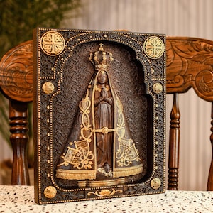Estatua de Nuestra Señora de Aparecida tallada en madera, decoración religiosa para el hogar, arte de pared cristiano