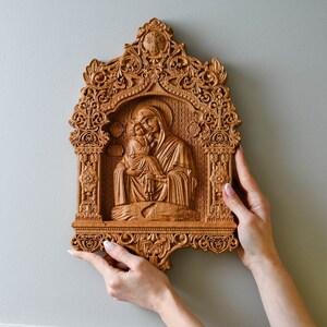 Virgin Mary Orthodox wooden carved icon Religious wall  home decor -  personalized christian gift idea for mom - housewarming gift TAX FREE