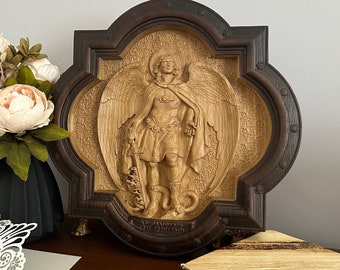 Archangel Michael wall  wooden unique decor Personalized with Engraving Free Shipping