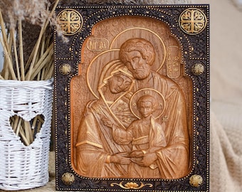 Christmas gift personalized Holy family Nativity Wood Carved Religious Wall Hanging Art Work Christmas gift idea with free engraving