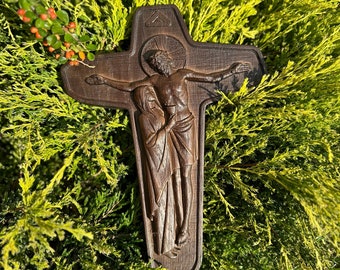 Unity cross of Schoenstatt Movement - Jesus and Virgin Mary - wooden cross of Eupean oak  - Free Engarving- religious wall art