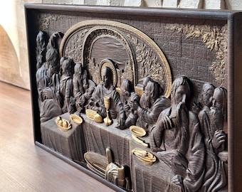 Hand Carved Oak Last Supper Wall Art: Religious Home Decor, M-XXXL, Tax Free