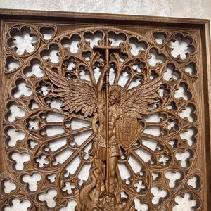 Hand Carved Archangel Michael Wood Wall Plaque: Gothic Christian Art, M-XL, Tax free