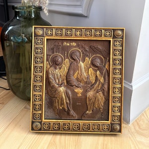 Divine Wooden Icons: Holy Trinity Wooden Print and Religious Wall Art for Your Home Decor and Gift-Giving Needs christian Wall art