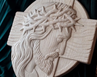 Cruz de madera de roble con corona de espinas de Jesús: decoración religiosa cristiana para el hogar, tallas XS-XXL, libre de impuestos.