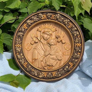 Our Lady of Perpetual Help Virgin Mary Wooden Carved Religious wall hanging icon religious gifts christian christmas gifts for mom TAX FREE