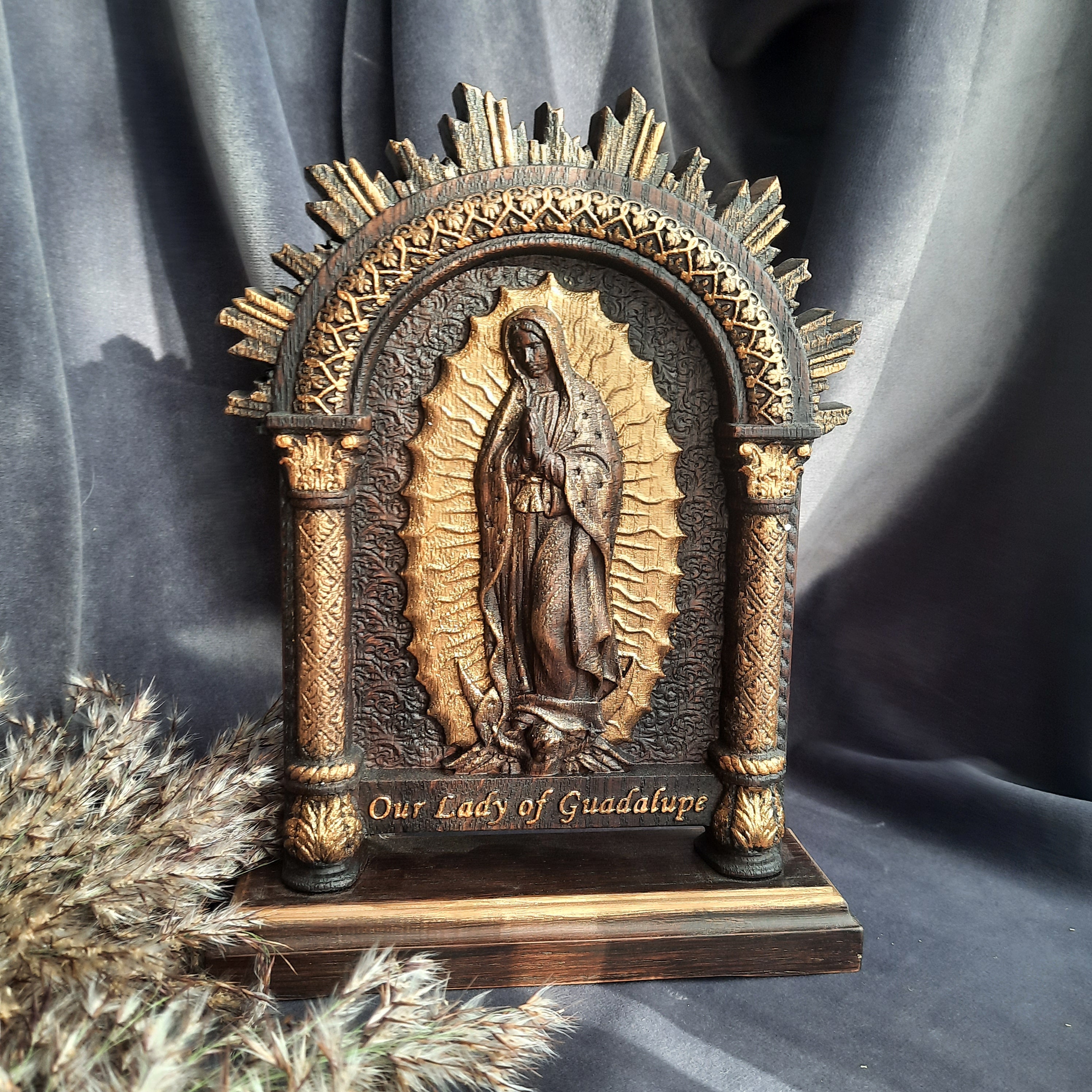 Our Lady of Guadalupe Carved Wooden Statue: Catholic Home Decor (7x9 ...
