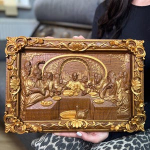 Last Supper Oak Wood Carving, Religious Icon, Christian Gift image 16