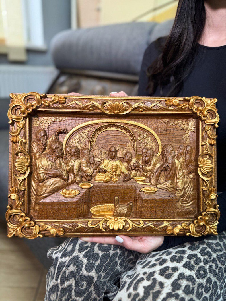 Last Supper Oak Wood Carving, Religious Icon, Christian Gift image 16