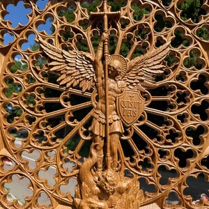 Archangel Michael Wood Carving - St Michael Wall Art, Christian Home Decor, Religious Gift, Oak Wood Decor image 20