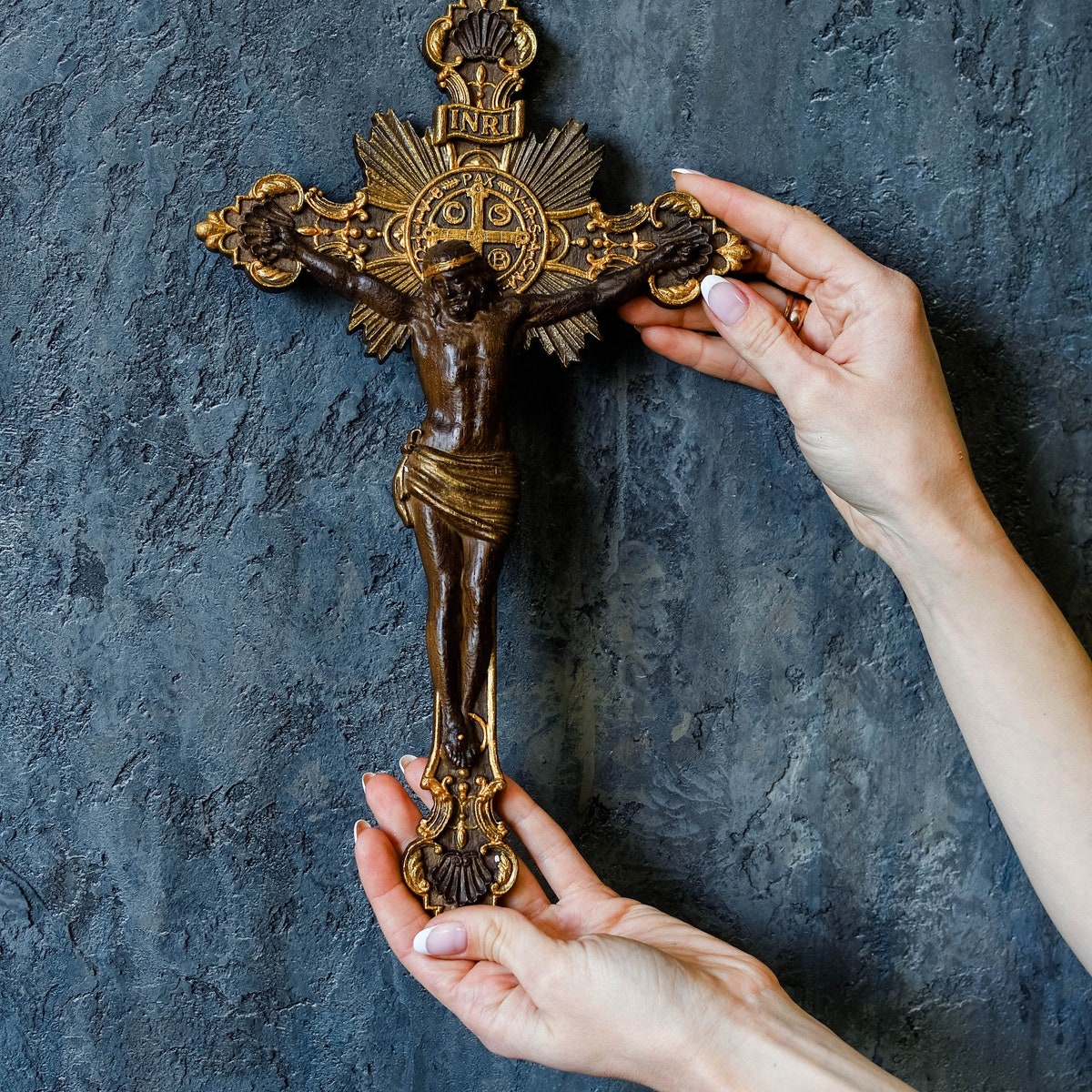 Wall Crucifix Wooden Carved From European Oak Home Decor 6x11 Inches Christian Fathers Gift Idea - Etsy
