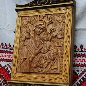 Our Lady of Perpetual Help Wood Carving Religious icon christian gift personalized gift wood gift for herFREE ENGRAVING image 2